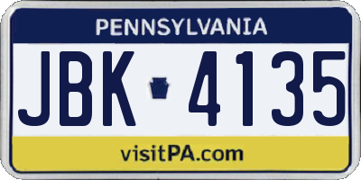 PA license plate JBK4135