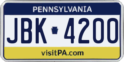 PA license plate JBK4200