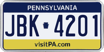 PA license plate JBK4201