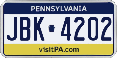 PA license plate JBK4202