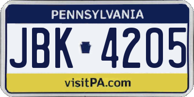 PA license plate JBK4205