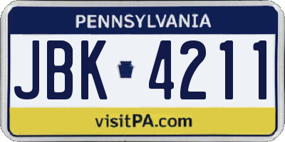 PA license plate JBK4211