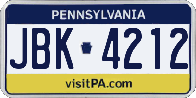 PA license plate JBK4212