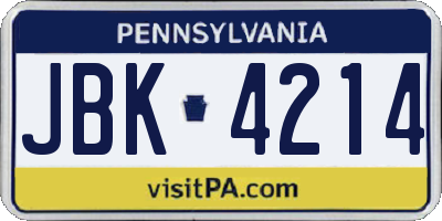 PA license plate JBK4214