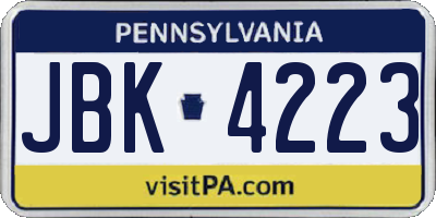 PA license plate JBK4223
