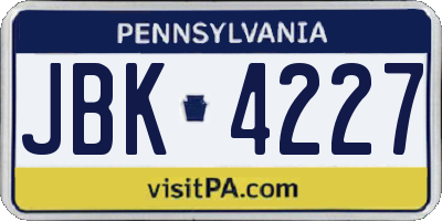 PA license plate JBK4227