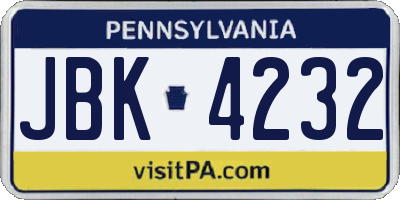 PA license plate JBK4232