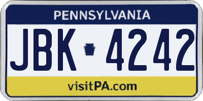 PA license plate JBK4242