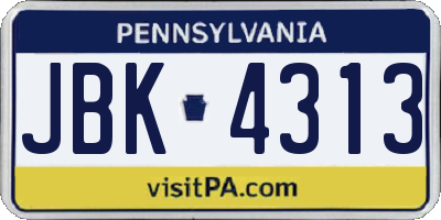PA license plate JBK4313