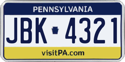 PA license plate JBK4321