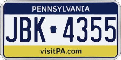 PA license plate JBK4355