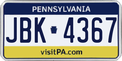 PA license plate JBK4367