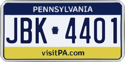 PA license plate JBK4401