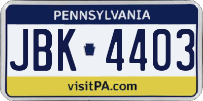 PA license plate JBK4403