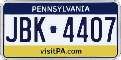 PA license plate JBK4407