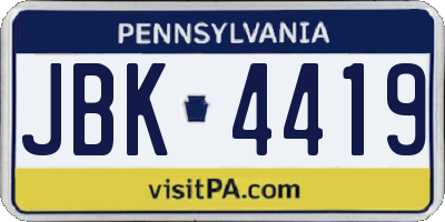 PA license plate JBK4419