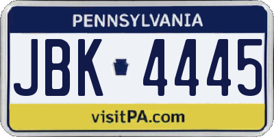 PA license plate JBK4445