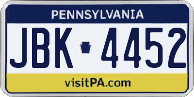 PA license plate JBK4452