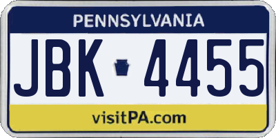 PA license plate JBK4455