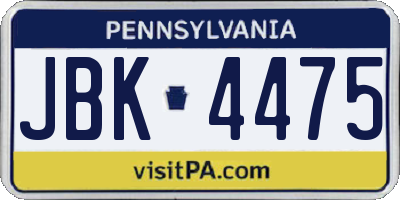 PA license plate JBK4475