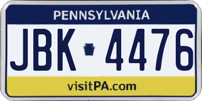 PA license plate JBK4476