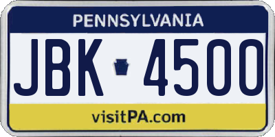 PA license plate JBK4500