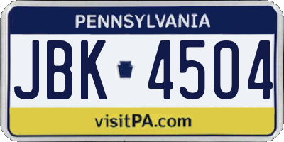 PA license plate JBK4504