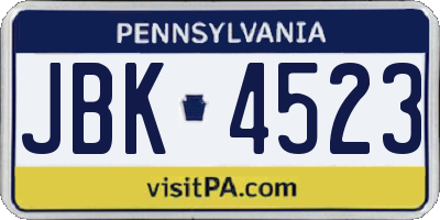 PA license plate JBK4523