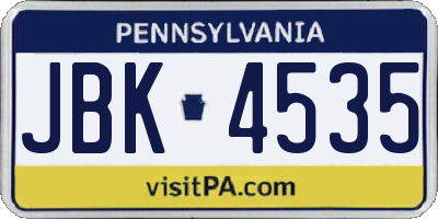 PA license plate JBK4535