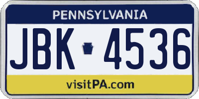 PA license plate JBK4536