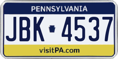 PA license plate JBK4537