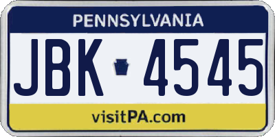 PA license plate JBK4545