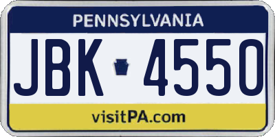 PA license plate JBK4550