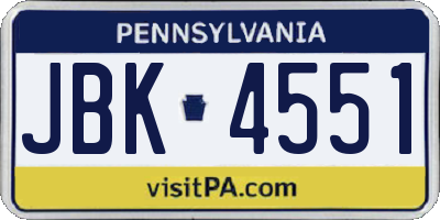 PA license plate JBK4551