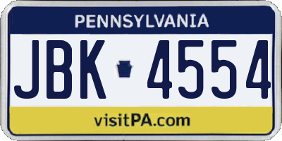 PA license plate JBK4554