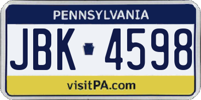 PA license plate JBK4598