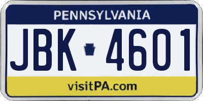 PA license plate JBK4601