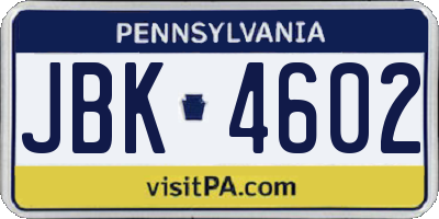 PA license plate JBK4602