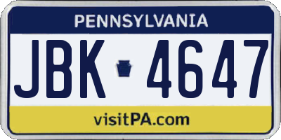 PA license plate JBK4647