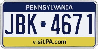 PA license plate JBK4671