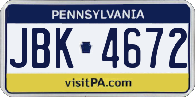 PA license plate JBK4672