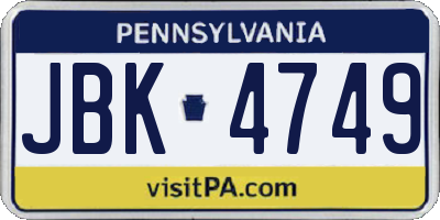 PA license plate JBK4749