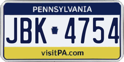 PA license plate JBK4754