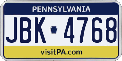 PA license plate JBK4768