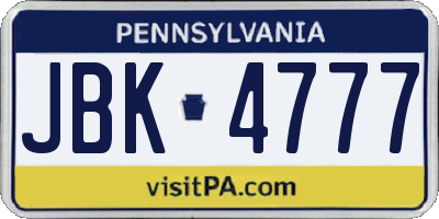 PA license plate JBK4777