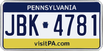PA license plate JBK4781