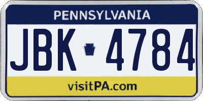 PA license plate JBK4784