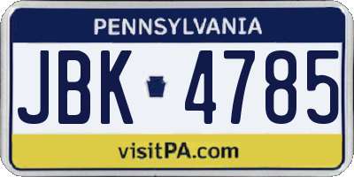 PA license plate JBK4785