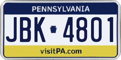 PA license plate JBK4801