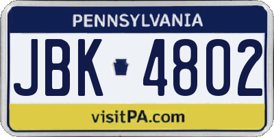 PA license plate JBK4802